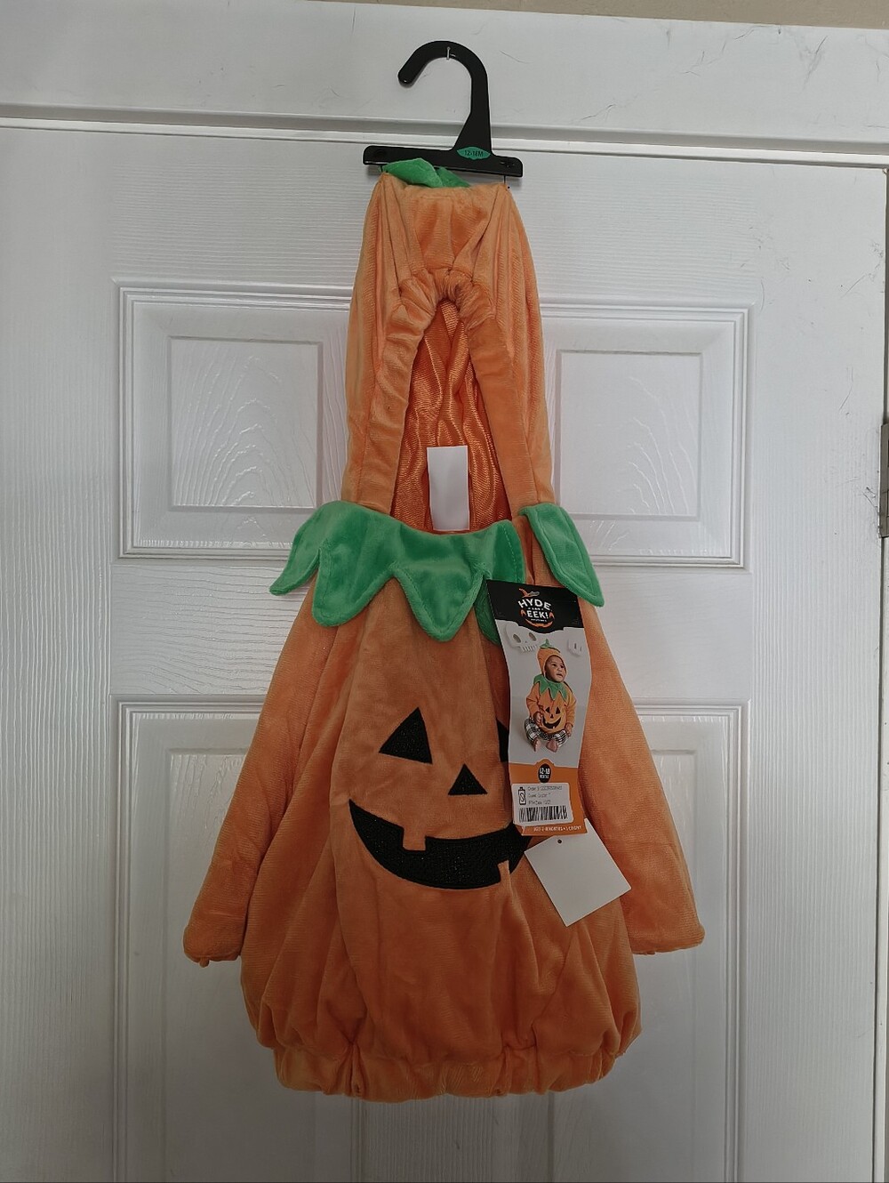 Kids Plush Pumpkin Halloween Costume with Green Leaf Collar Size 12-18 Months
